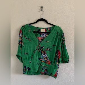 Women’s  Size 12 Maeve Anthropologie Madelyn Floral Button Splice Cropped Top